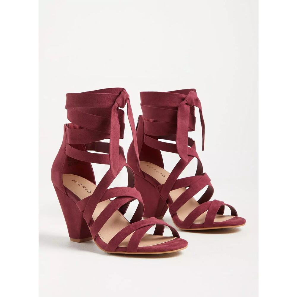 NWT Torrid Faux Suede Strappy Ankle Wrap Cone Heel Sandal Shoes Plus: 7 Wide